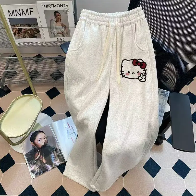 

Модные повседневные широкие спортивные брюки Hellokitty для девочек, милые, в стиле Instagram, с принтом, весенне-осенние, универсальные, стильные