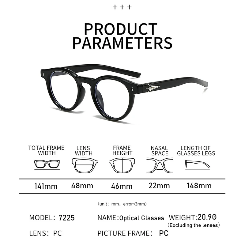 Fashion Round Anti Blue Light Blocking Glasses Men Women Trendy Stars Decoration Frame Accessory Eyewear Outdoor Eyeglasses view 5