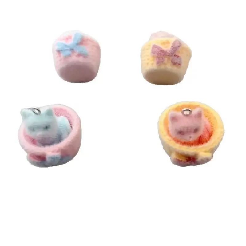 4pcs 3D plush resin cat pendant, DIY jewelry making earrings, keychains, accessories view 3