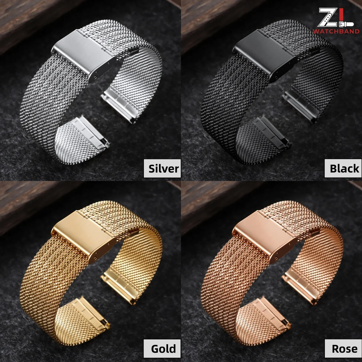 Mesh Strap Metal - 0.6 メッシュミラネーゼ時計バンド 18 20 22 ミリメートルシルバーゴールドメタルステンレス鋼ストラップクイックリリース交換ブレスレット