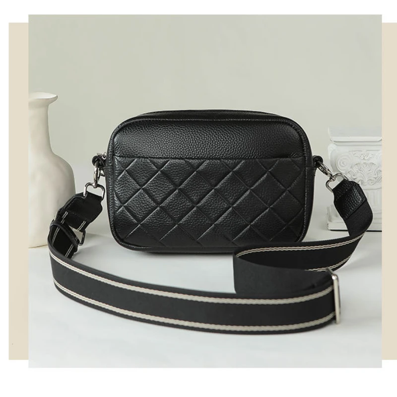 Fashion Genuine Leather Women's Bag Top Layer cowhide Crossbody Bag Versatile Women's Bags Solid Color Small Square Bag