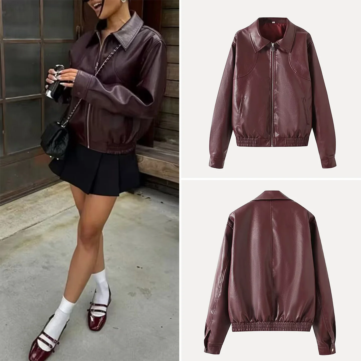 Chaqueta de cuero hoada informal para mujer, sensación Premium, novedad de otoño, marca Z, estilo de viaje, manga larg...