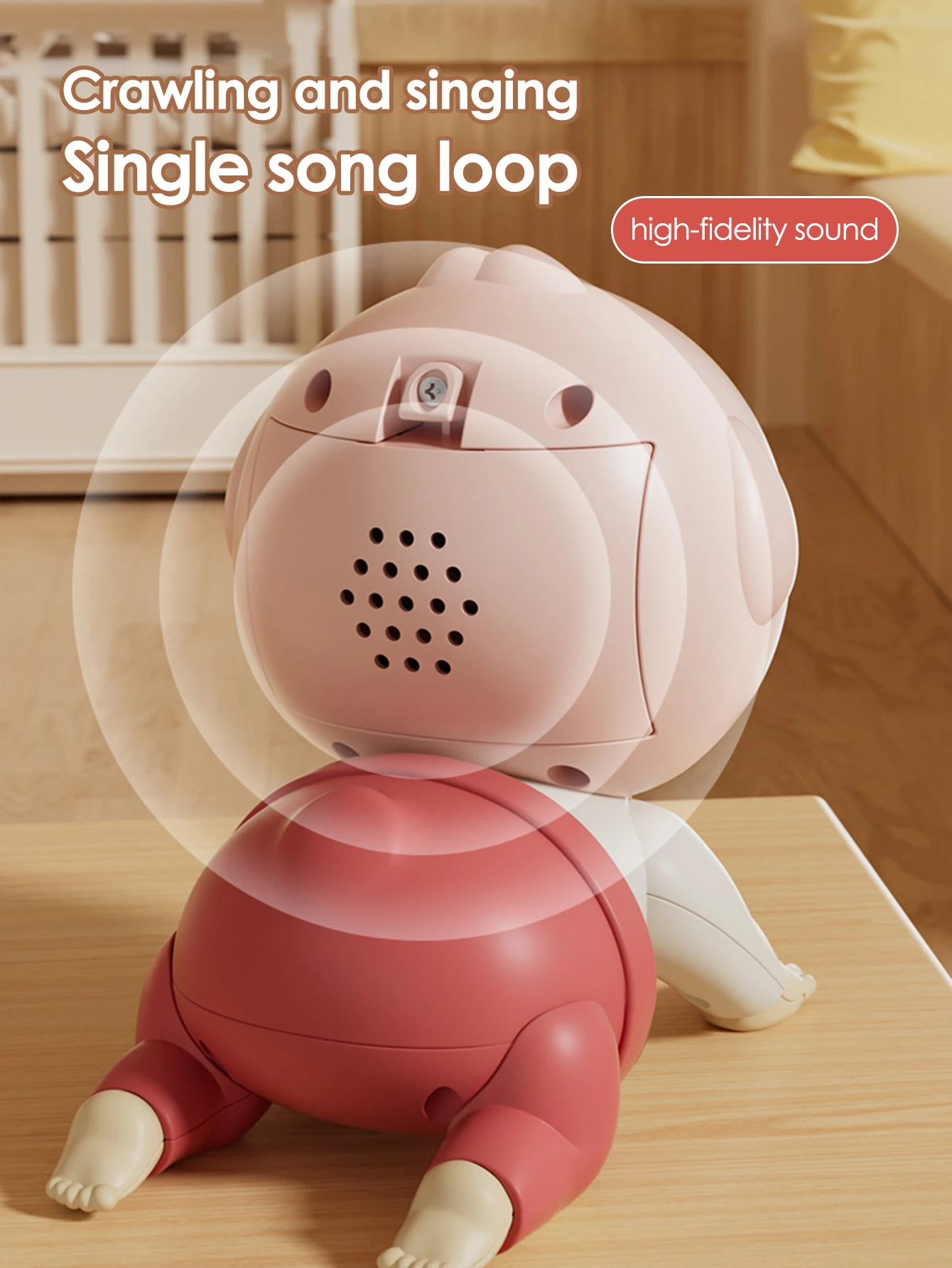 توجيه ممتع للأطفال الزحف، لعبة دمية الزحف مع الموسيقى، من عمر 0 إلى 1 سنة، تعلم توجيه الزحف والتدريب على الرأس