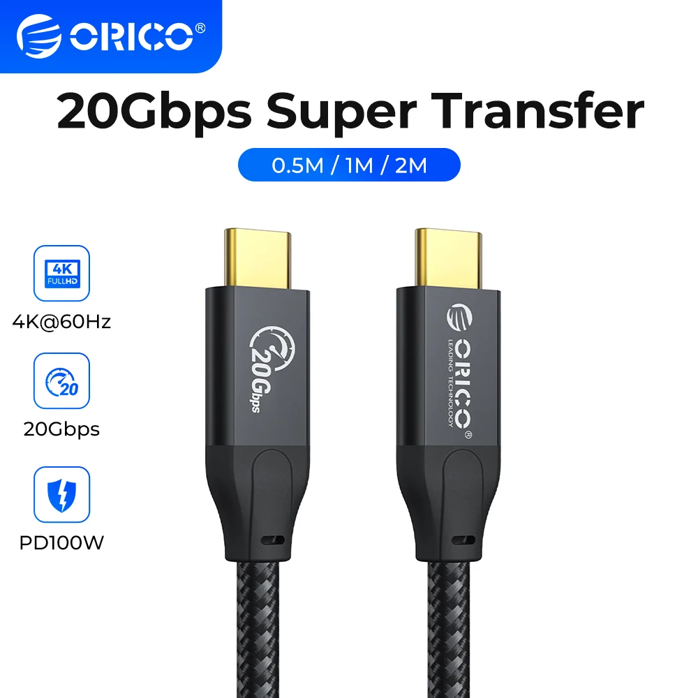 ORICO 20Gbps Cable USB C To C PD100W Fast Charger Charging Cord USB3.2 Gen2 HD 4K@60Hz Braid Wire Type-C Extension Line Kabel