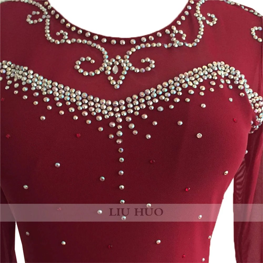 LIUHUO Women Girl Adult Performance Ballet Roller Costume Competition Leotard Skirt Ice Figure Skating Dress Teen Red Wine Dance