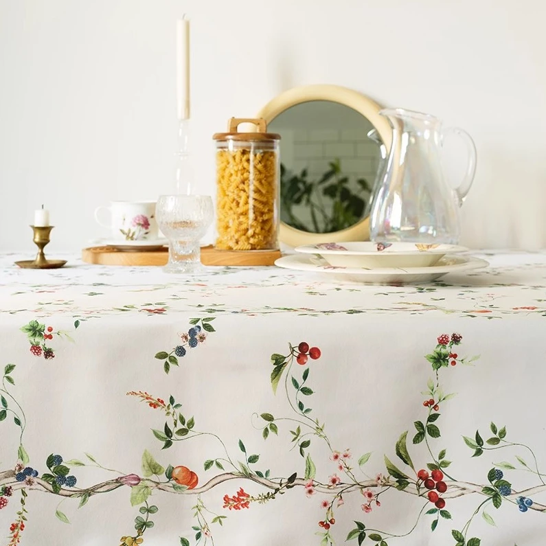 Pastoral Light Luxury Ins Designer Hand-painted Table Cloth Nordic Fruit Plant Waterproof and Oil-proof Table Cloth