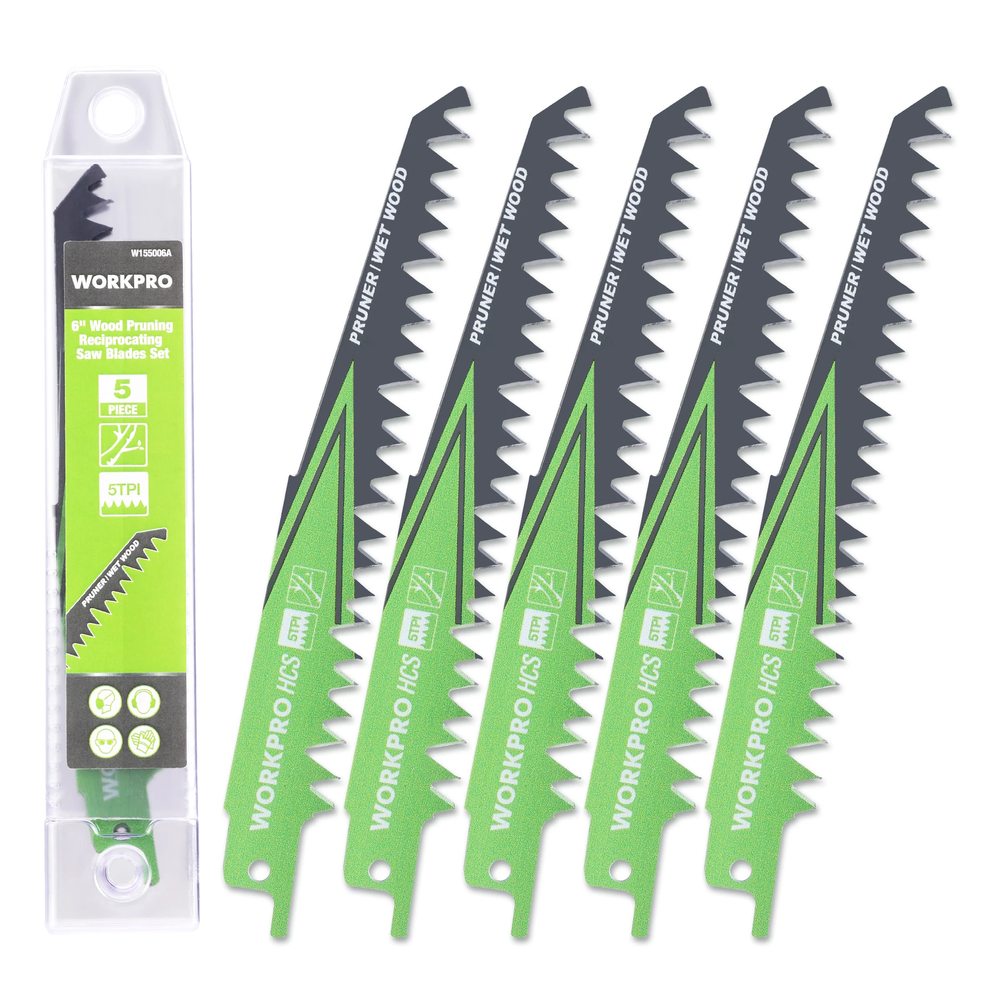 

WORKPRO 5PCS Reciprocating Saw Blades Set 152MM 230MM 5TPI Wood Pruning for Metal and Wood Cutting Power Tools Accessories