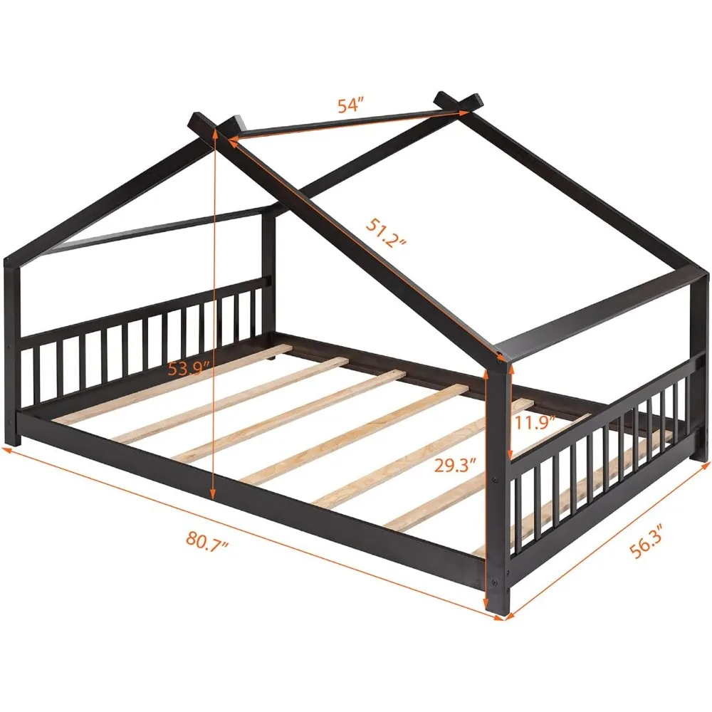 

Children's twin bed, Montessori frame, with children's headboard and footboard, espresso, children's bed