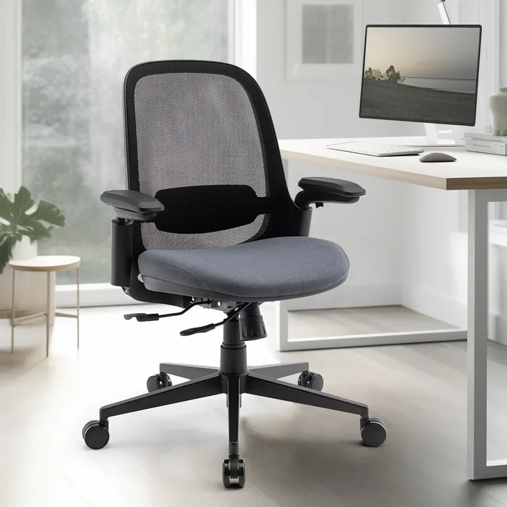 Mesh Office Chair, Mid Back Computer Executive Desk Chairs with 3D Armrests, Slide Seat, Tilt Lock and Lumbar Support-Black/Grey