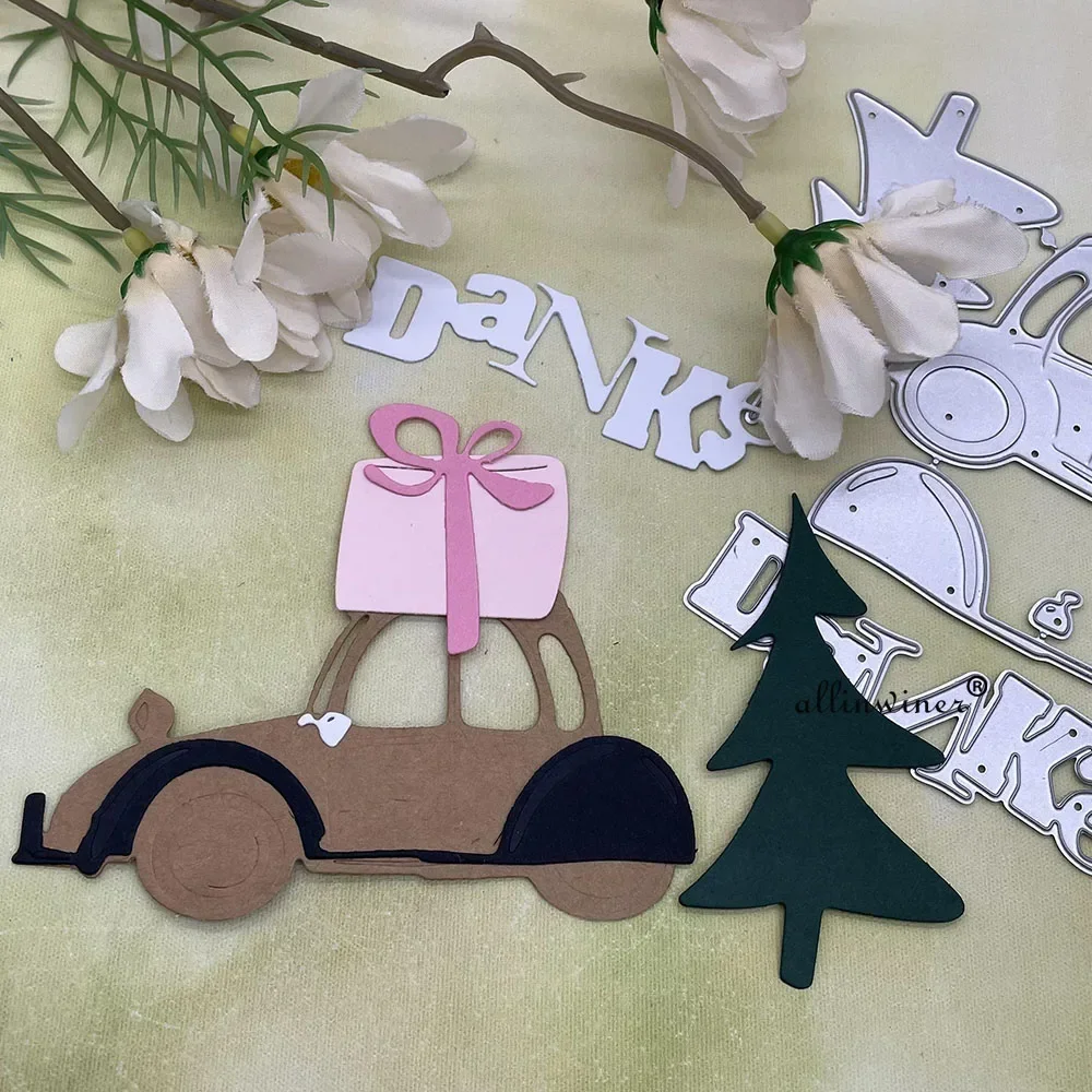 

Металлические вырубные штампы и трафареты для скрапбукинга, декоративного тиснения и рукоделия: Рождественская елка, подарок, автомобиль.