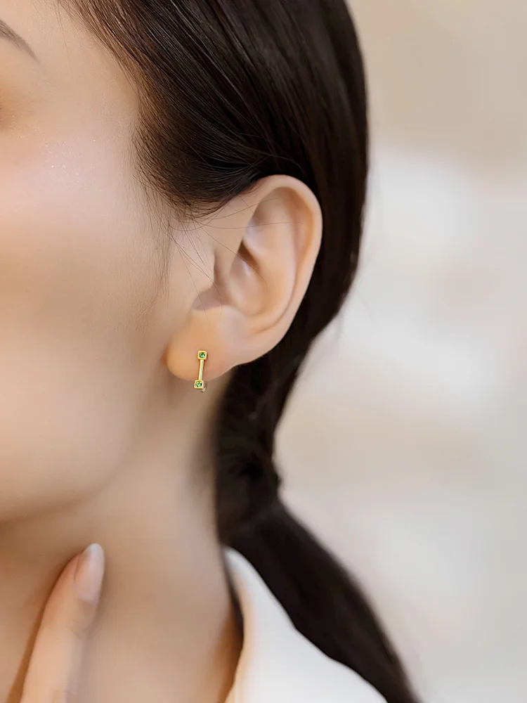 ITSMOS s925 Sterling Silver Hoop Earrings 14k-gold Plated Green Zircon Studs Earrings Vintage Fashion for Women Fine Jewelry