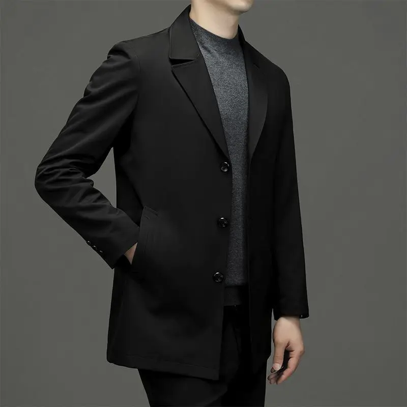 X824-Chaqueta de traje larga para hombre, cortavientos informal de negocios, tops holgados de longitud media de talla grande, novedad de 2023