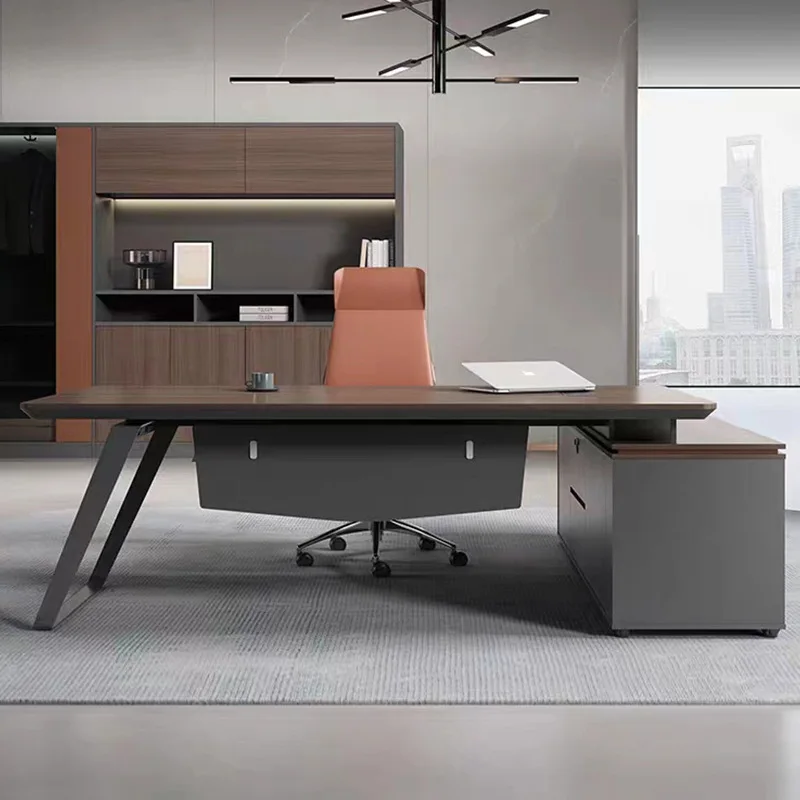 

Simple modern office desk and chair combination President's desk, large desk, office new Chinese light luxury boss desk