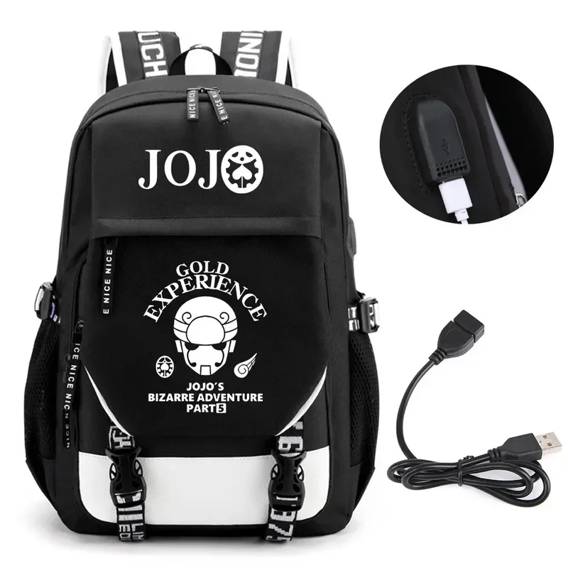 Anime JOJO Jonathan Joes Killer Golden Experience Backpack School BookBags Mochila Travel USB Port Bag Laptop Boy Girls Backpack