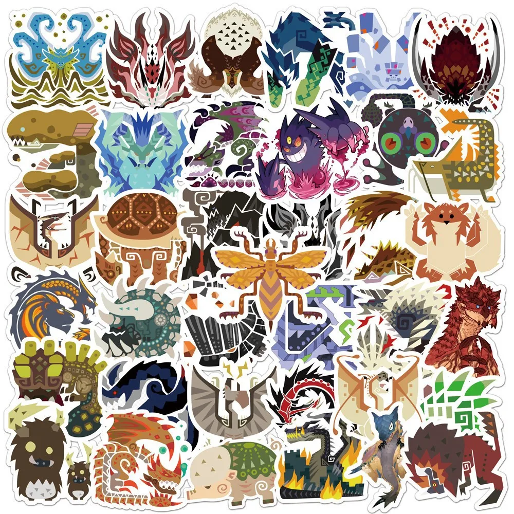 50pcs Monster Hunter Cartoon Game Graffiti Decals Sticker Laptop Luggage Skateboard Stickers DIY Decoration for Kid Toys