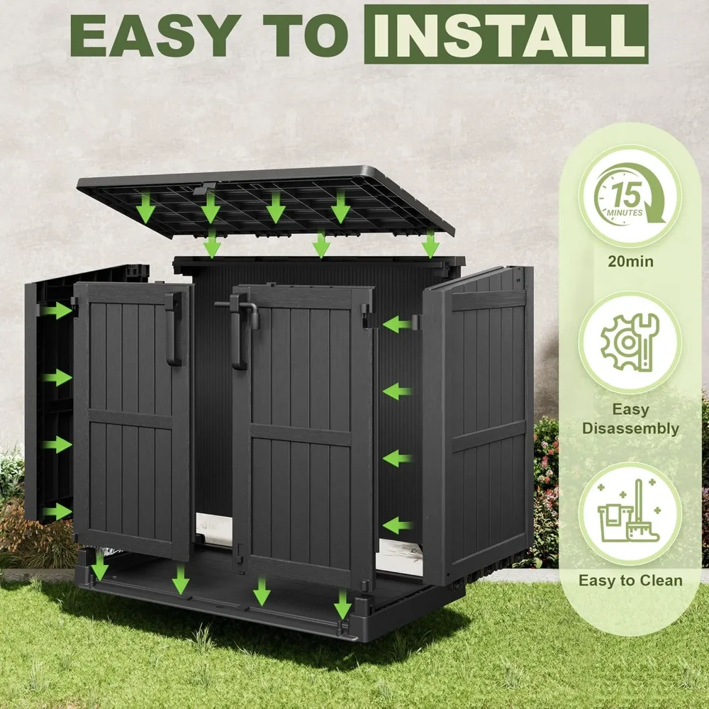 

Plastic Outdoor Storage Shed, 36 Cu Ft Waterproof Outdoor Storage Cabinet with Dual Lock Door, Customized