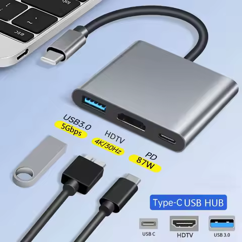 3-in-1 USB C Hub 100W Power USB 3.0 4K HDMI-compatible for MacBook Surface Chrome Steam Deck Stable USB 3.0 USB HUB Adapter