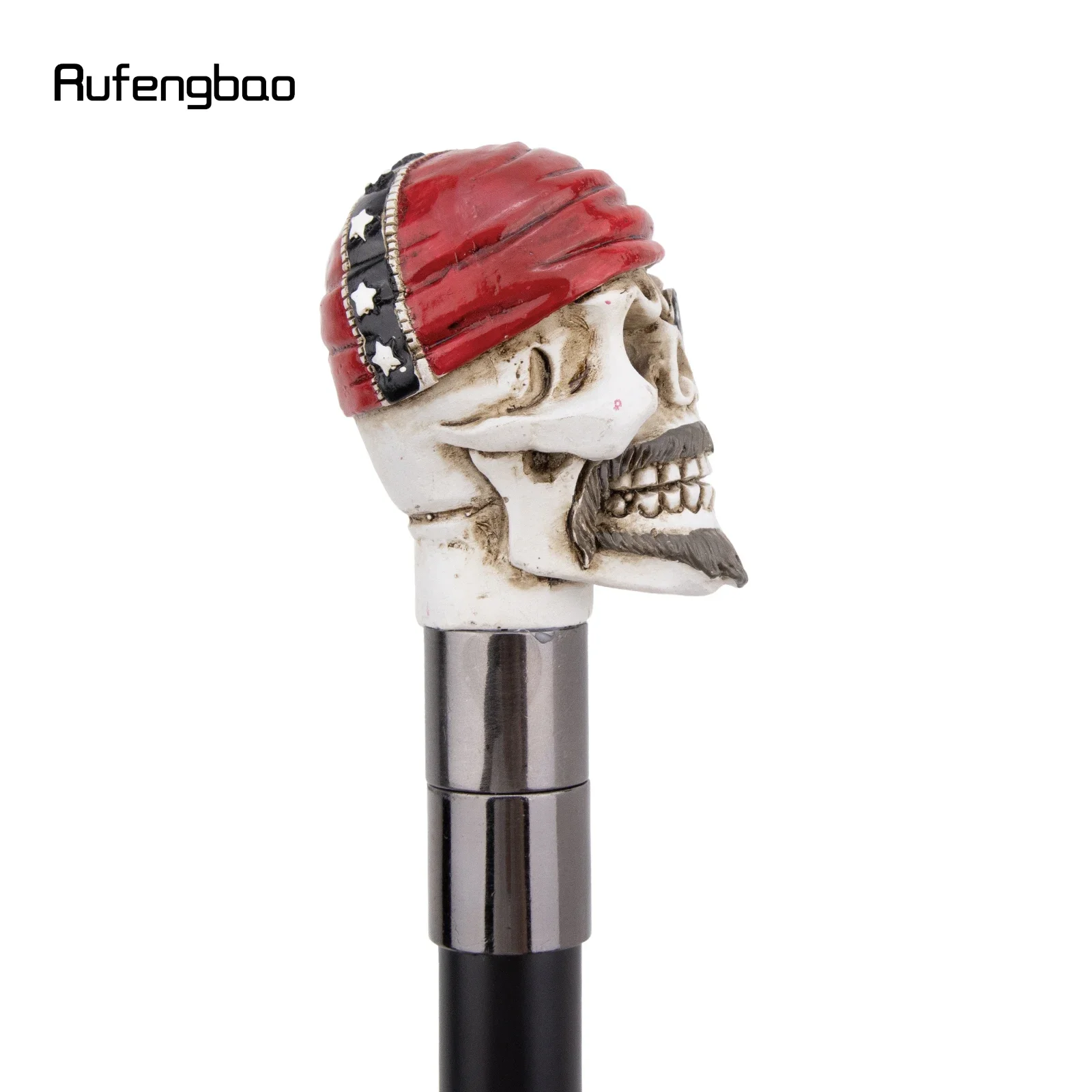 Weißer Harz-roter Hut, Totenkopf-Kopf, Gehstock, modisch, dekorativer Stahlstab, Gentleman, elegant, Cosplay, Gehstockknopf, Crosier, 93 cm