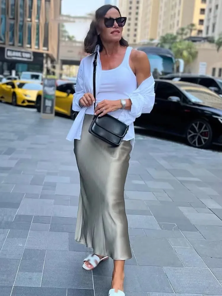 

HH Юбки для женщин 2024, летние однотонные атласные длинные юбки-футляры, женские изогнутые пляжные наряды для женщин, юбки русалки