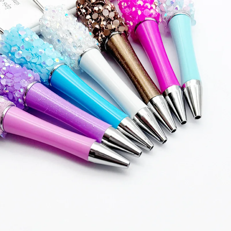 12Pcs Resin Diamond Sequins Bead Pen Wholesale Creative DIY Handmade Sticker Set Diamond Beaded Ballpoint Pens