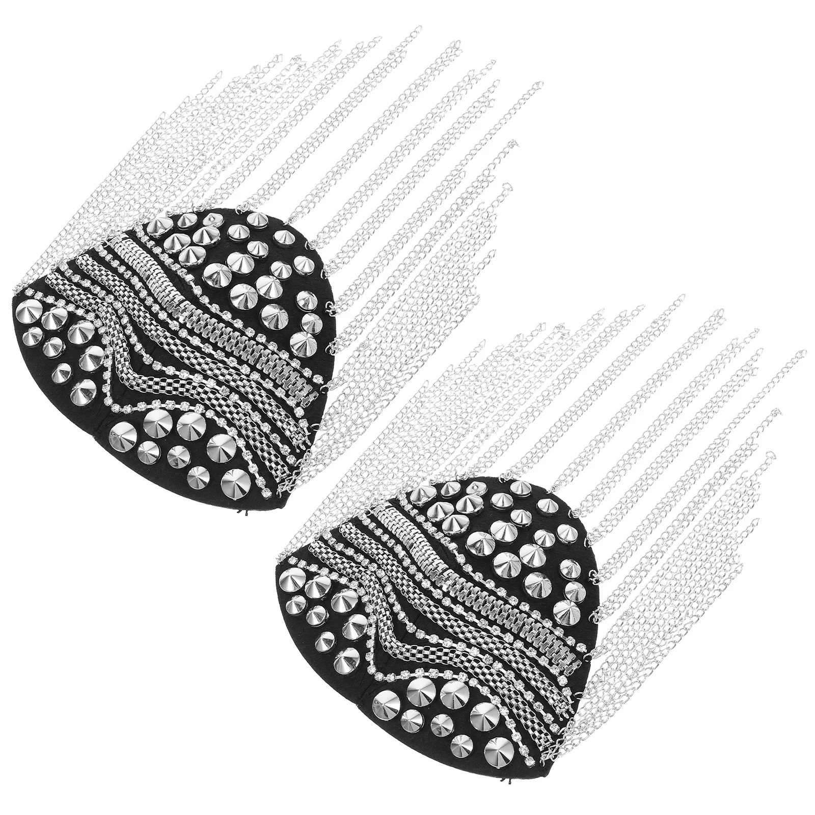 1 Pair Tassel Rivet Shoulder Board Silver Retro Prince Style Decor Man Costume Cool Accessory Craft Sewing Supply