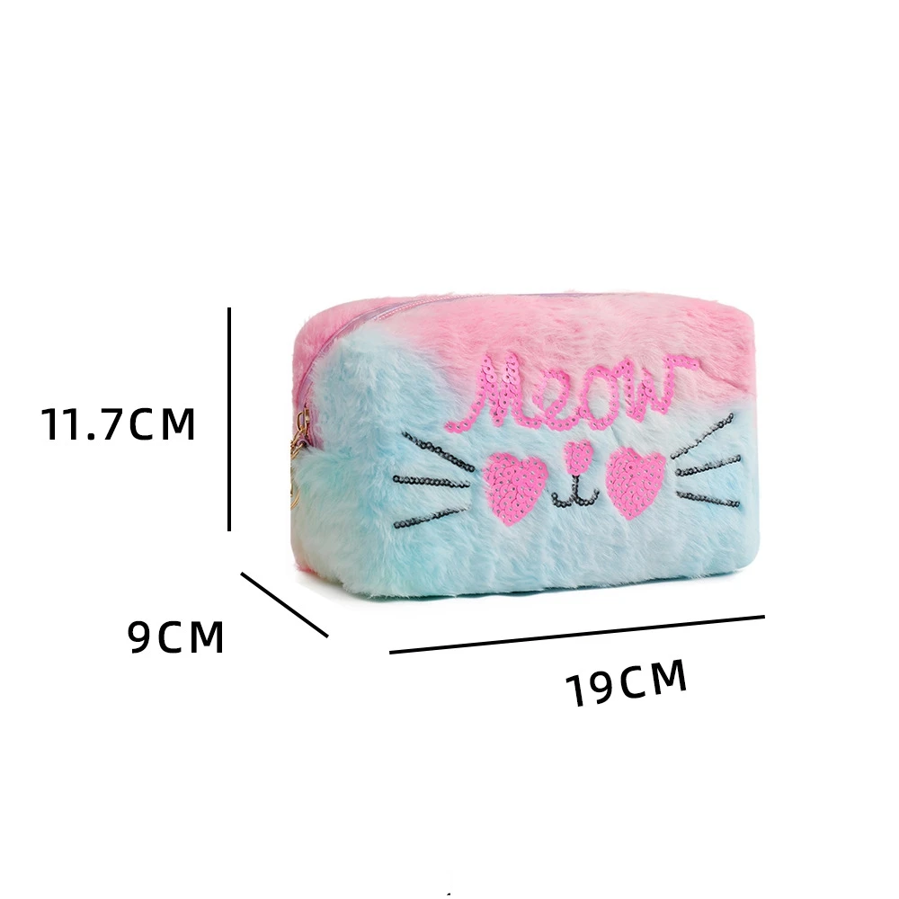 2024 New Cartoon Plush Cat Cosmetic Bag Women Colorful Makeup Pouch Portable Toiletry Bag Travel Organizer Female Beauty Case