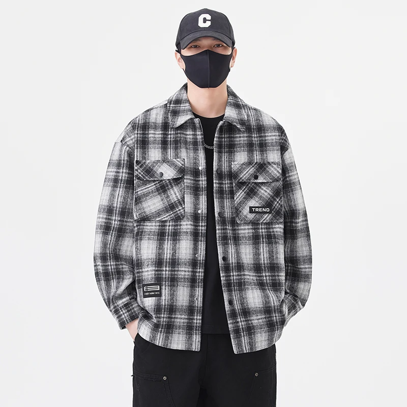 

Мужская повседневная рубашка в клетку с длинным рукавом для весны и осени, модная, свободного кроя, удобная, с капюшоном, для осеннего сезона