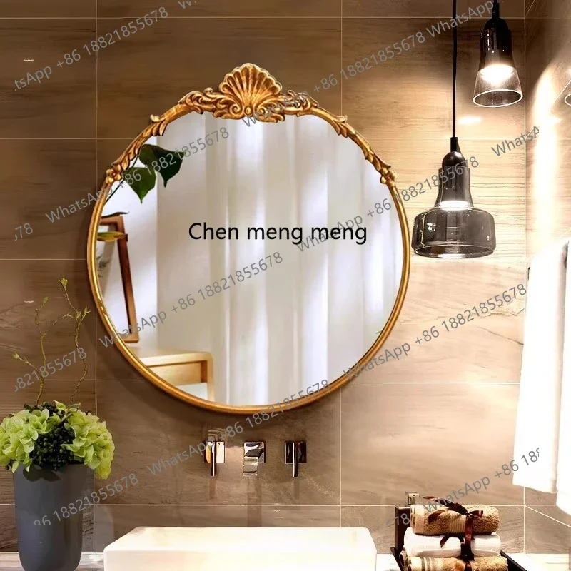 X Retro bathroom, bathroom mirror, bedroom wall toilet, round wall hanging, carved vanity mirror