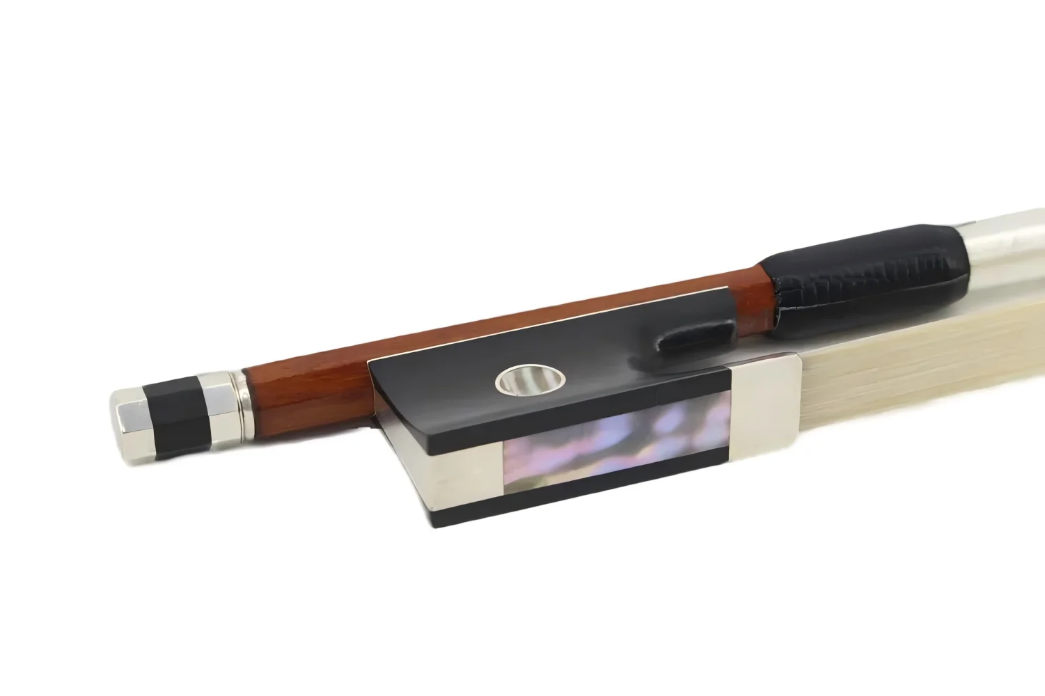 High-Quality Ebony Wood Violin Bow with Silver Fittings, Brazilian Wood, Natural White Horsehair, Excellent Performance, Good Sound