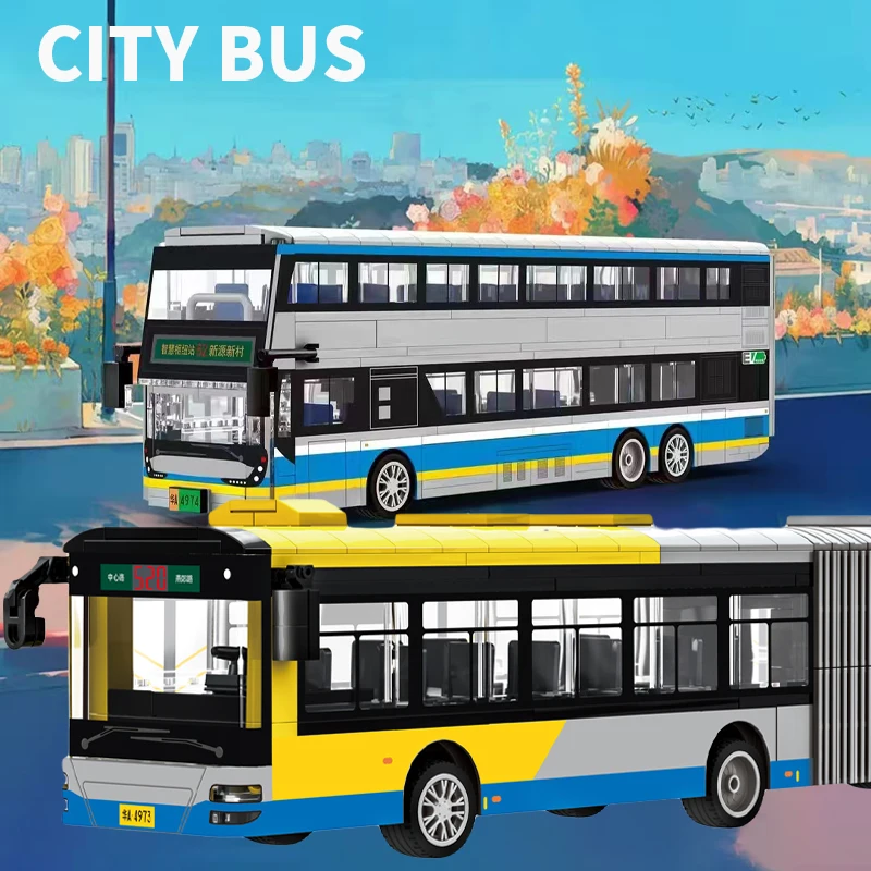 Children's City Car Bus Toy Intercity Double decker Bus Assembly Small Particle Building Blocks Boy and Girl Gift Ornament