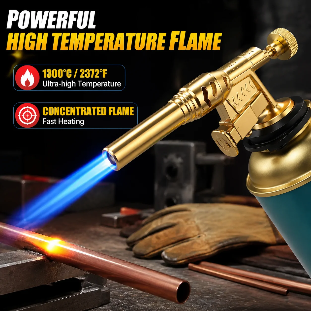 Portable Butane Gas Torch High Temperature Flame Welding Torch with Electronic Ignition Adjustable Flame for BBQ Cooking Brazing