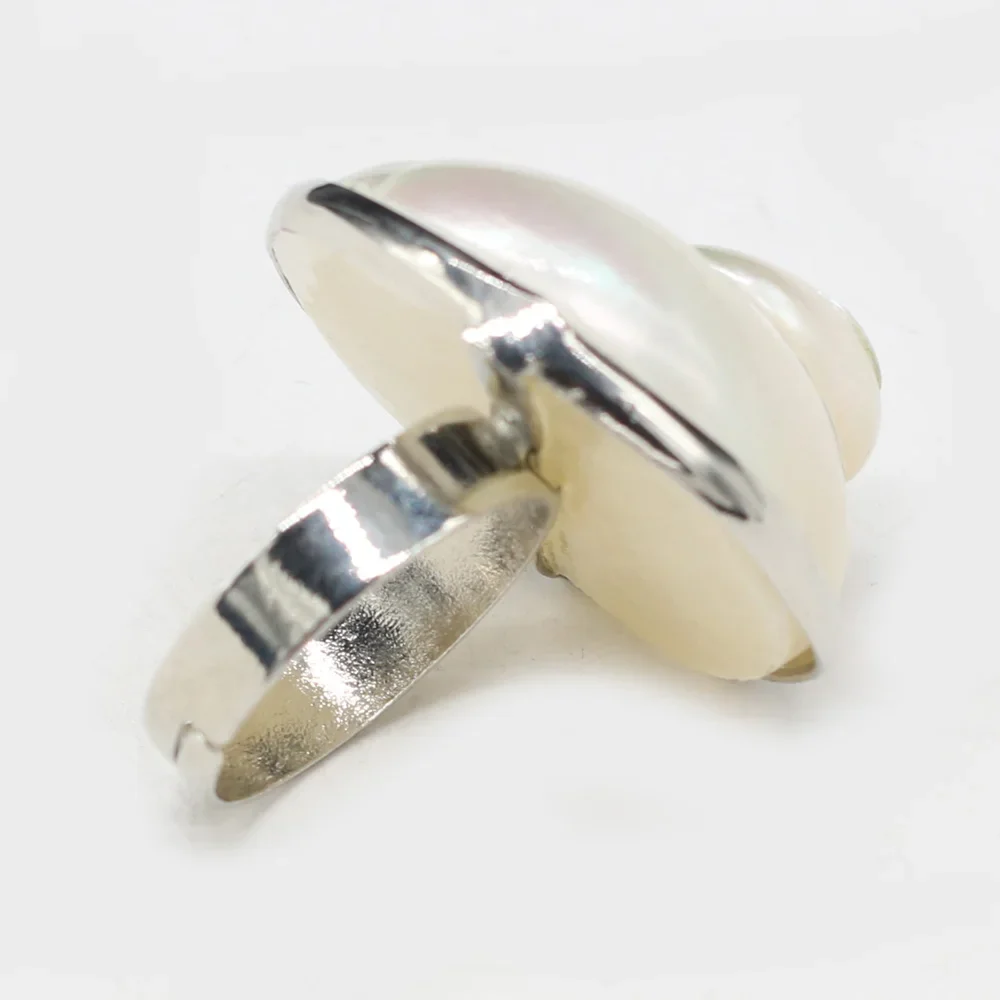 Natural White Conch Ring for Women Men Seashell Finger Rings Adjustable Silver Color Summer Beach Party Jewellery 25x30mm