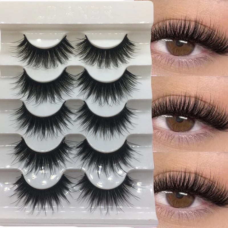 5 คู่หนาหนา Faux False Lashes Soft Wispy ความงามแต่งหน้ายาว Mink Dramatic Volume Cat Eye Eyelashes เครื่องมือขยาย
