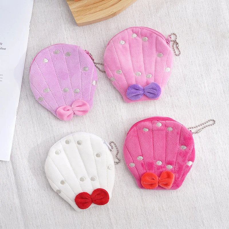 Cute Scallop Plush Coin Purse Keychain Wallet Candy Earphone ID Credit Card Storage Bags USB Data Cable Pouch Holder Bag Pendant