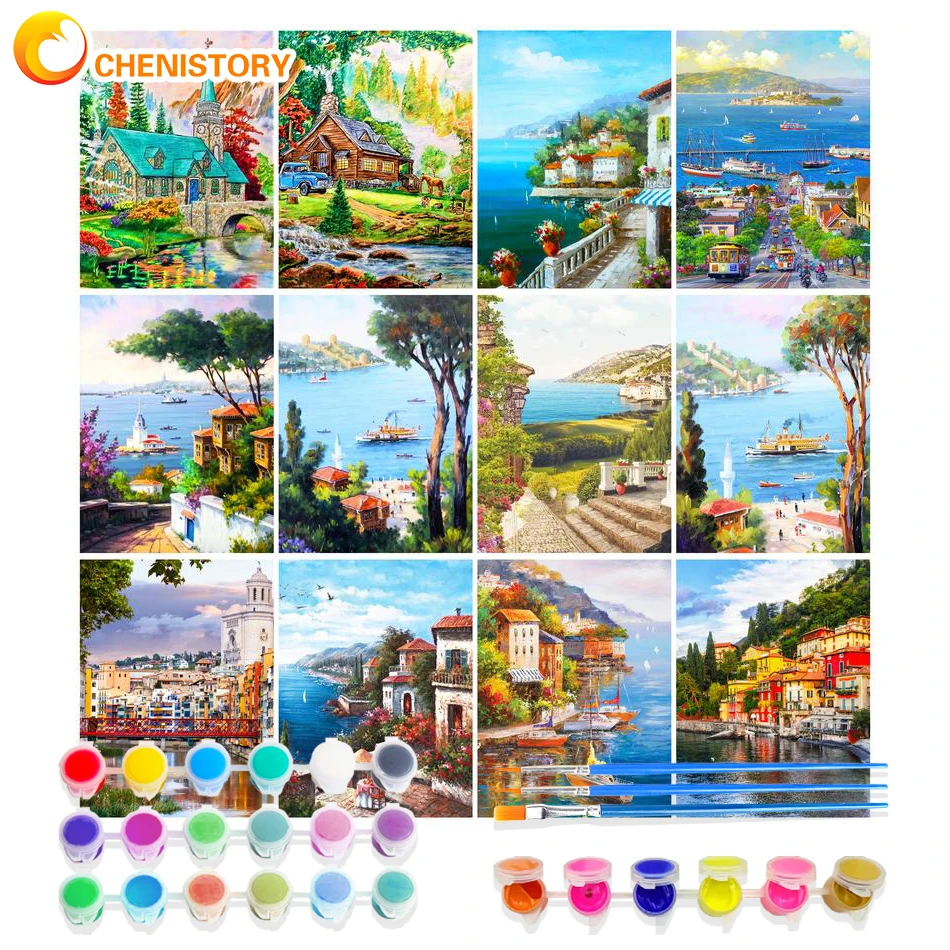 

CHENISTORY Painting By Number On Canvas Handmade Scenery Diy Frame Acrylic Paints Adults Drawing Kit Picture Home Wall Decor