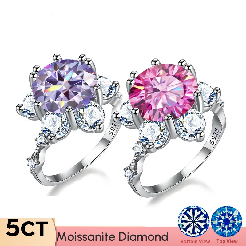 5 Carat 8 Color Real Moissanite Women Rings S925 Sterling Silver Moissanita Classic Wedding Fine Jewelry Pass Diamond Test GRA