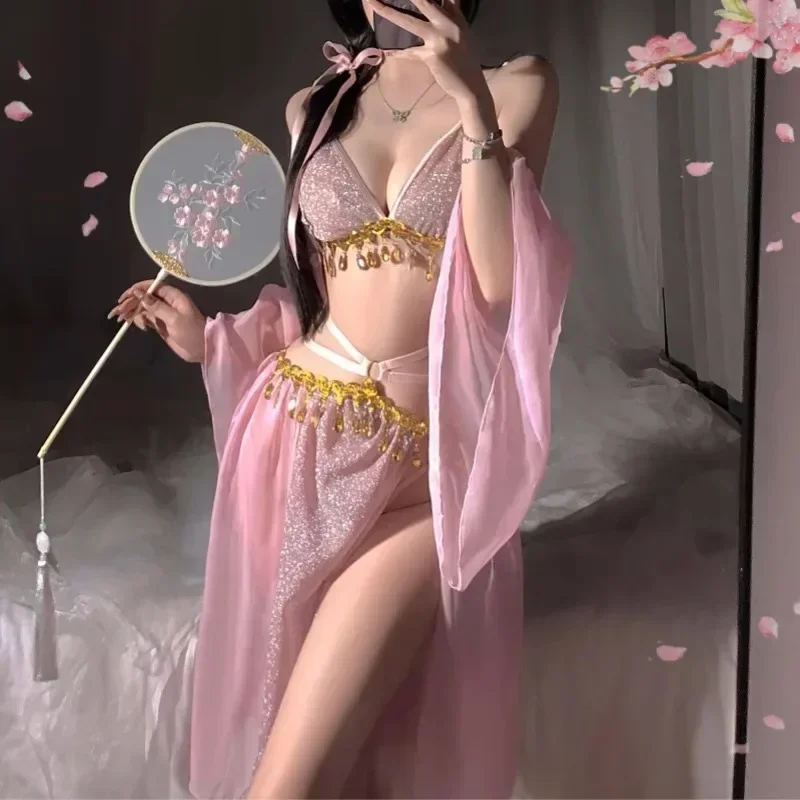 

2025 Fantasy Princess Shawl Full Set Hanfu Pure Desire Super Fairy Tie Hanfu Dress Set Underwear Erotic Clothing Pink Hot Sale