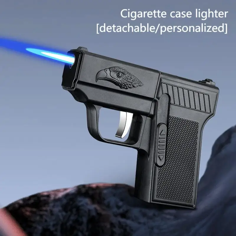 

Ветрозащитная зажигалка с зажимом типа пистолета, футляром для сигарет и регулируемым струйным пламенем — многофункциональная зажигалка для пистолета для мужчин (без бутана)