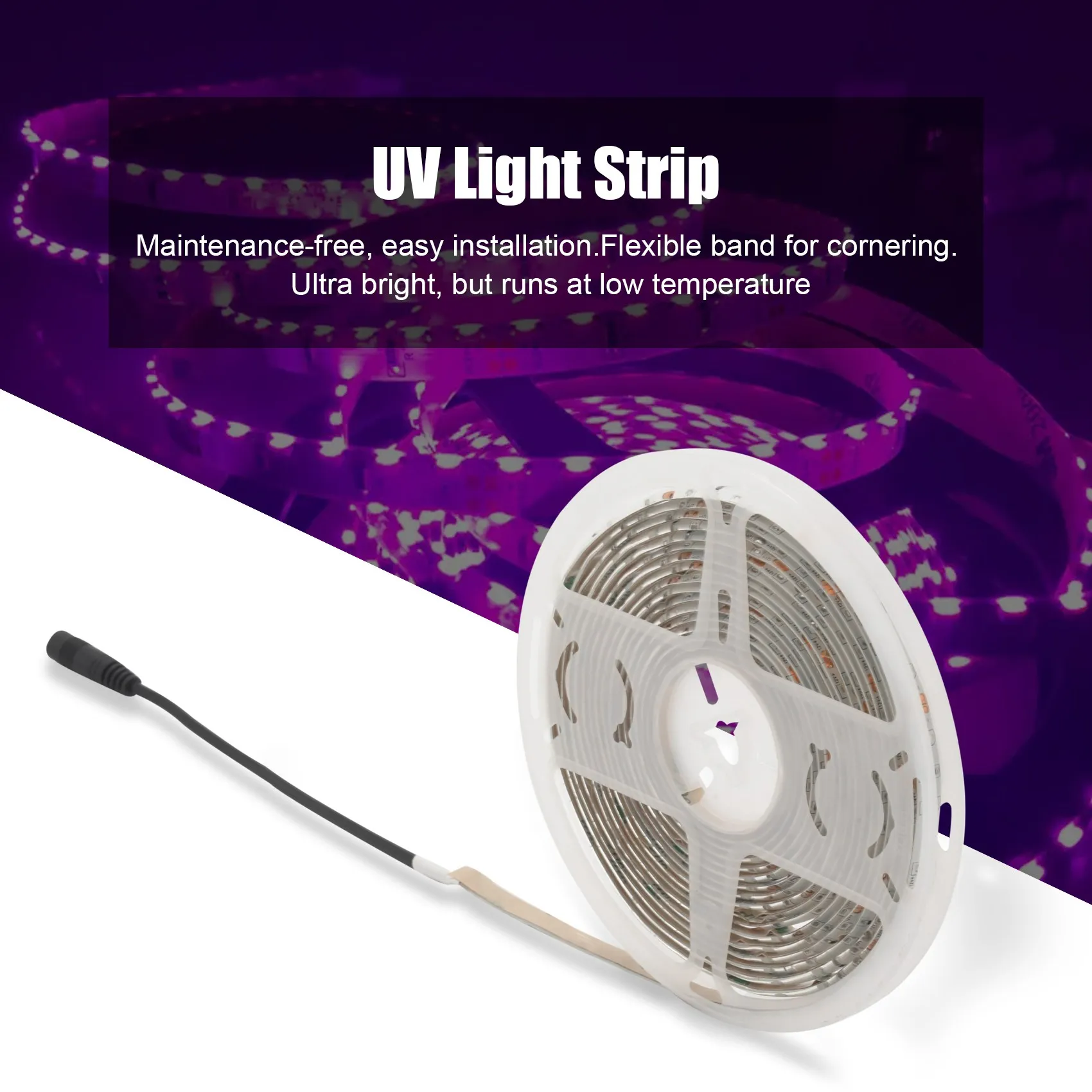 

AB46-10M LED UV Light Strip Ultraviolet Flexible Purple 33FT Blacklight 600 Leds Disinfect Light Strip