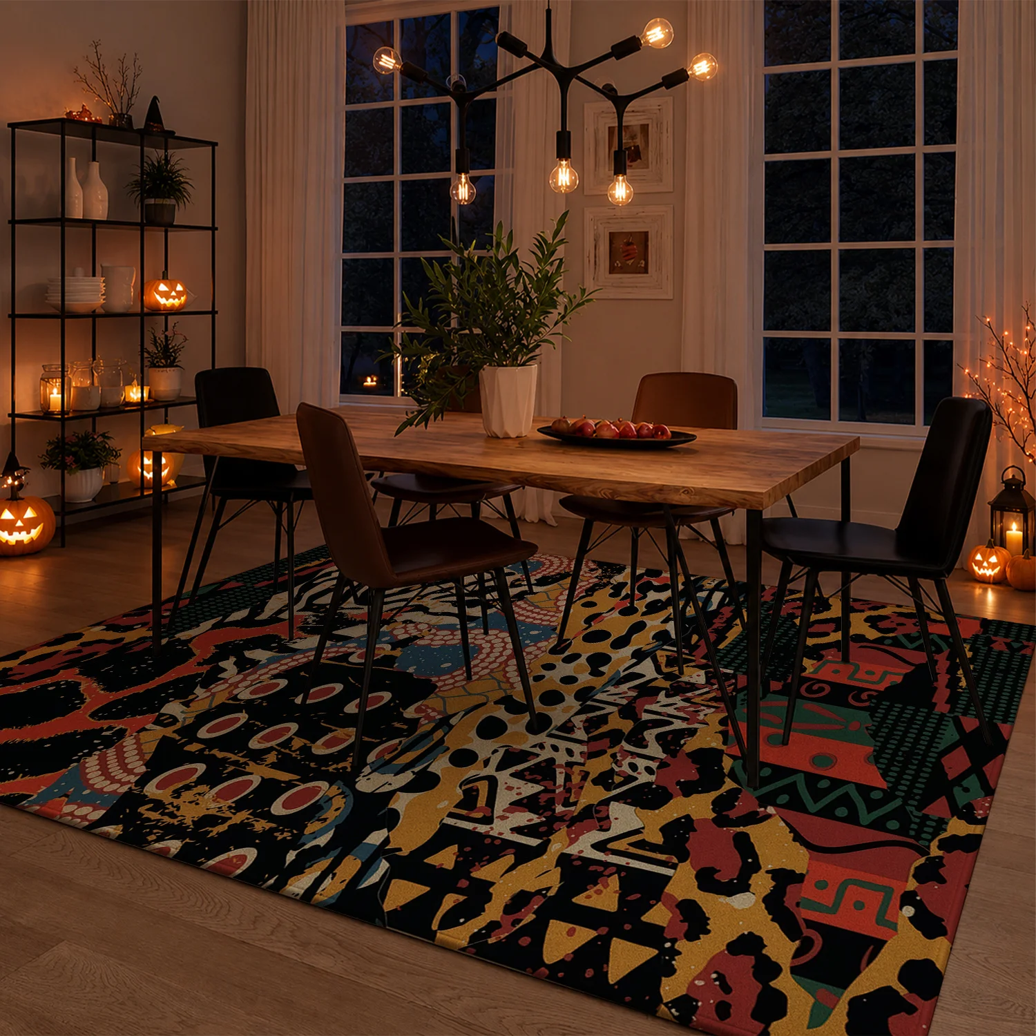 Large Indoor Area Rug, Soft Velvet Low Pile with Non-Slip Dotted Backing, Machine Washable Eclectic Tribal Animal Print (Leopard Zebra Motifs) for Living Room Bedroom Floor Decor