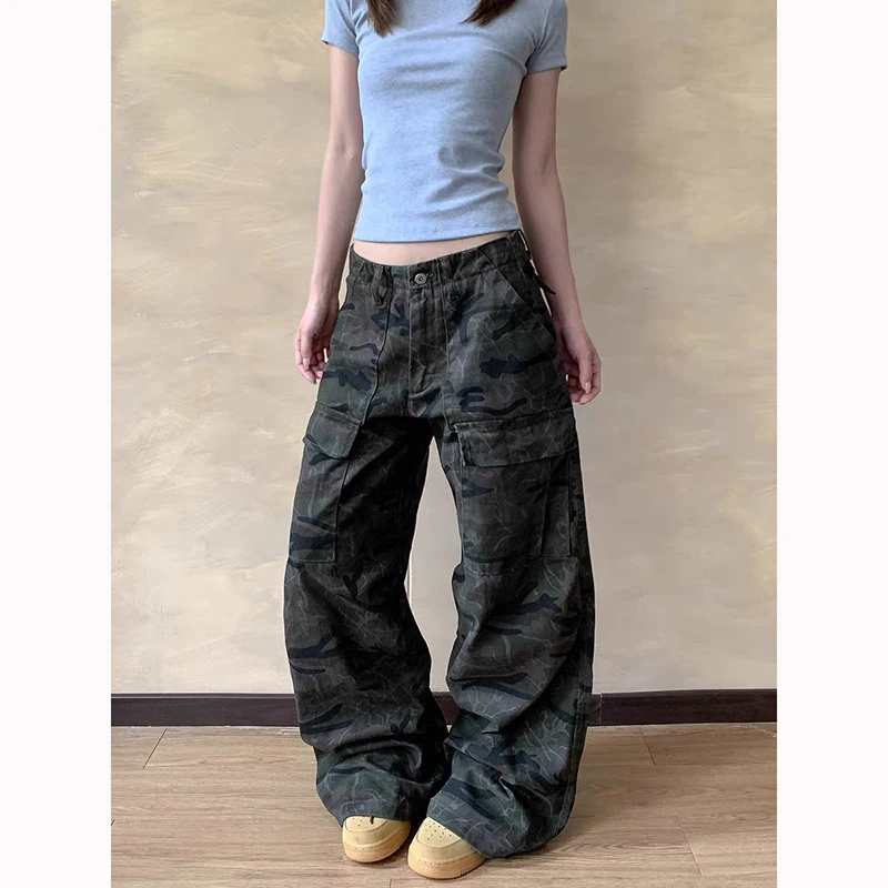 

ZHIZOU Women Baggy Camouflage Cargo Jeans Harajuku Vintage Y2k Oversize Denim Trousers Japanese 2000s Style Jeans Pants Clothes