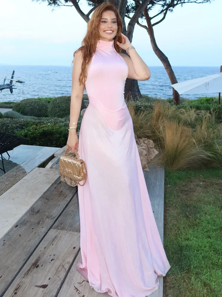 New Women Luxury Celebrity Sexy Tank Pink Maxi Long Summer Skirt Set 2024 Elegant Evening Club Party Outfits