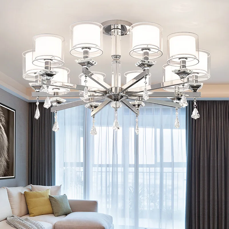 LED Ceiling Chandelier Lighting Modern Chrome Lamp Luxury for Living room bedroom 110v-220v Chandelier Lamp PVC Shade