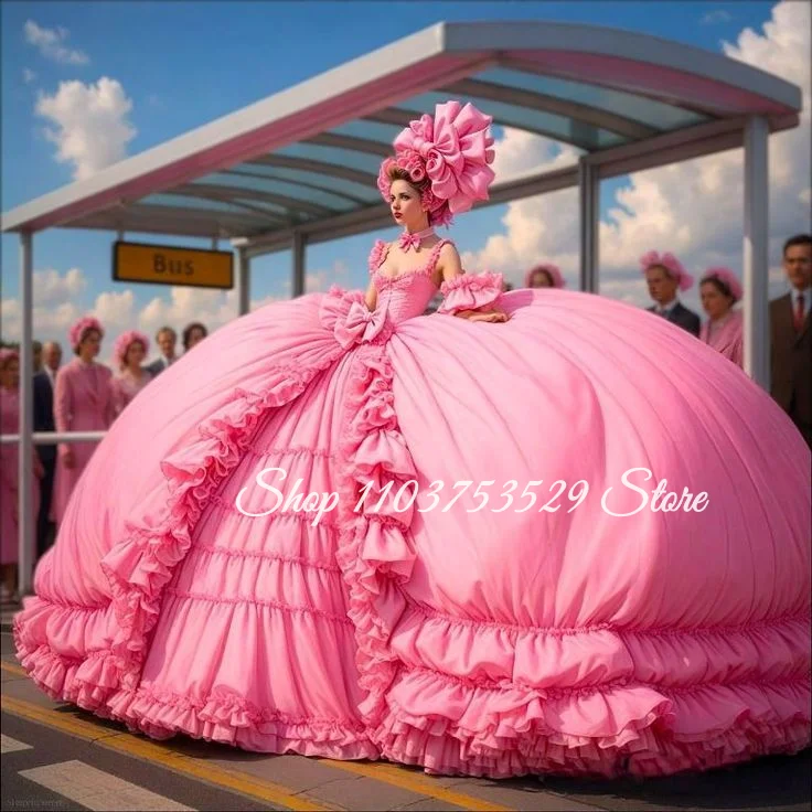 Maßgeschneidertes rosa Satin-Ballkleid mit vollem Rock, ärmellos, mit Rüschen und Spitzenkorsett, Abendkleid, Festkleid, Geburtstagspartykleid