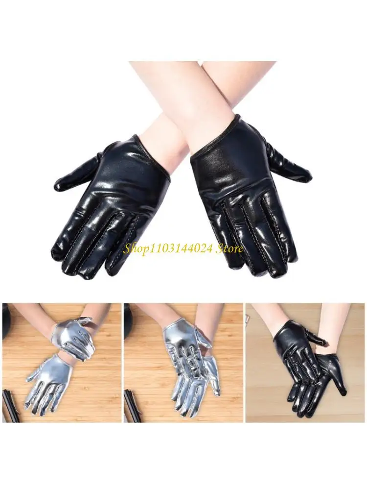 

N5KE Glossy Short Gloves Half Palms Hand Gloves For Women Casual Event Street Handwear