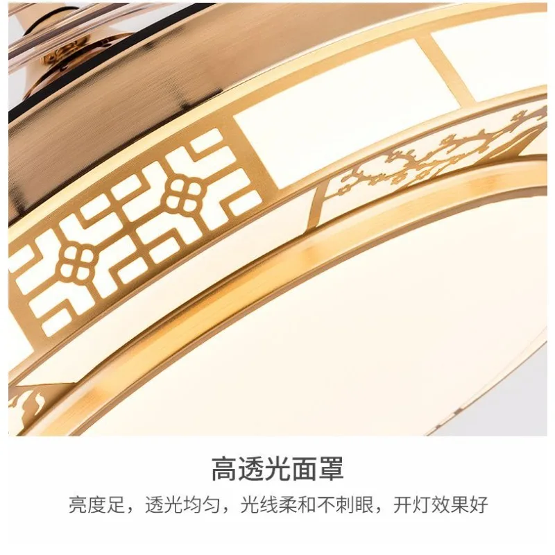 Novo estilo moderno ventilador de teto chinês com luzes sala jantar sala estar quarto ventilador elétrico luz pingente 48 polegadas 48w