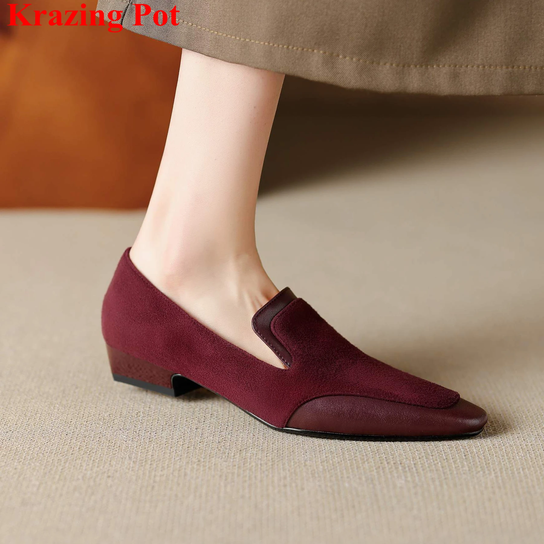 

Superstar Kid Suede Shallow Square Toe Low Heels Spring Autumn Shoes Concise Dress Loafers Slip On Office Lady Ins Women Pumps
