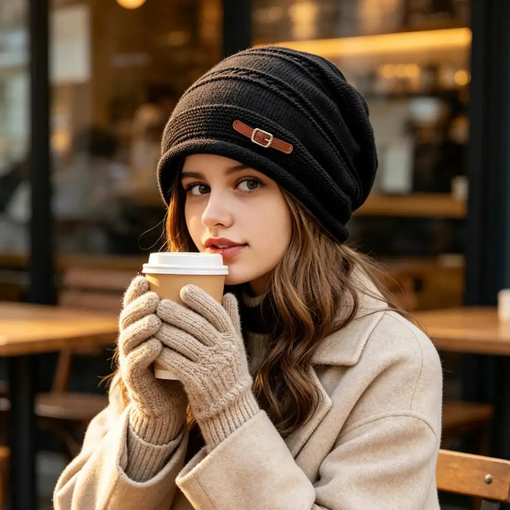 Weather Commuter Hat Winter Knitted Cap for Women Girls Thick Plush Lined Hat Warm Stylish Stacked Winter Knit Hat for Weather