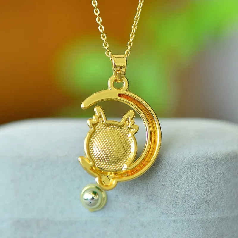 Natural Copper Inlaid Chalcedony Rabbit To Run Fashion Pendant Collarbone Chain Women's Necklace