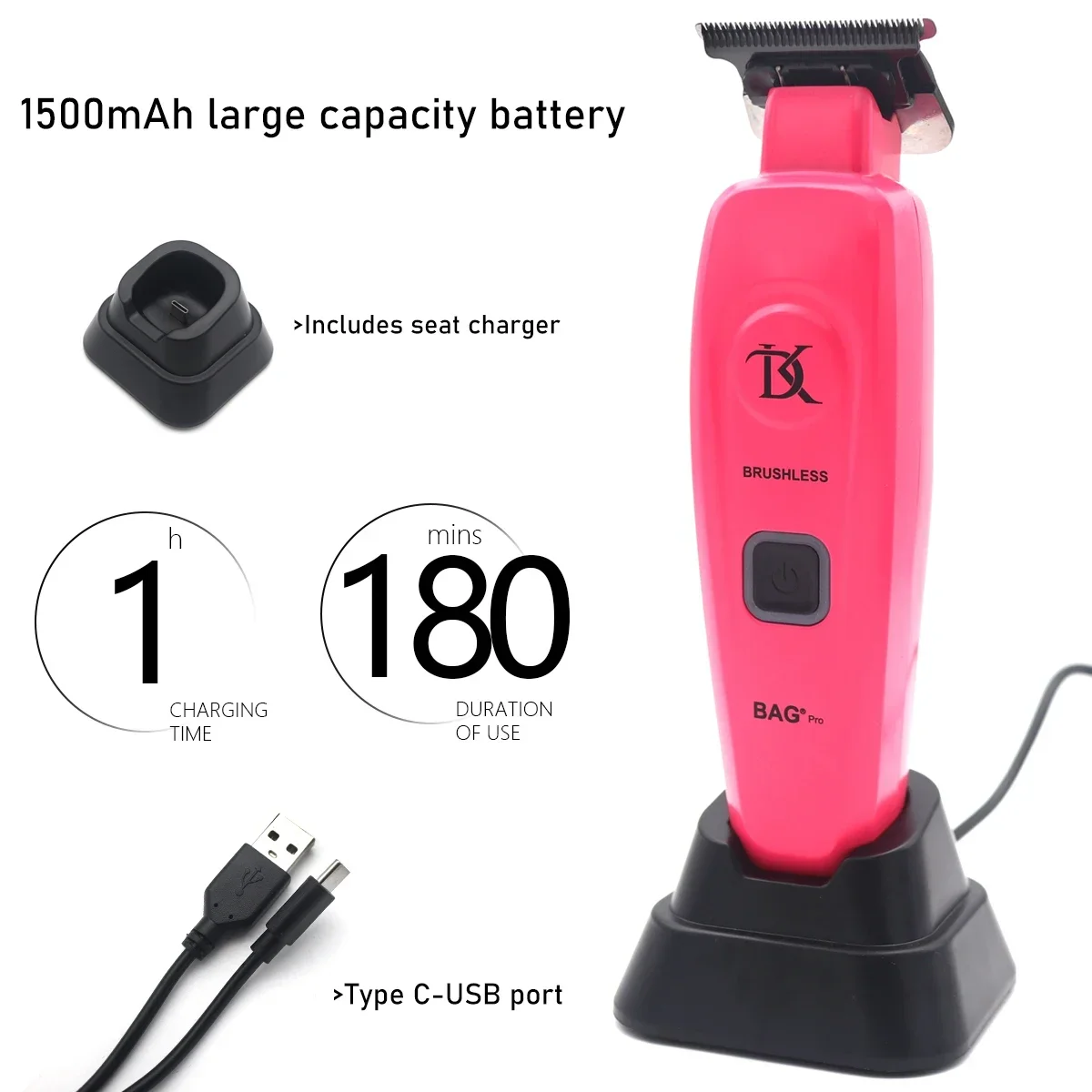 ROSYOUS Haarschneidemaschine für Herren, professionelles Kit, DLC-Klinge, 10.000 U/min, bürstenloser Motor mit Basisladegerät, Vollmetall-Haarschneidemaschine